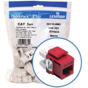 Leviton 5G110-BC5 eXtreme CAT5e QuickPort Jack QuickPack, 25-Pack, Crimson Red