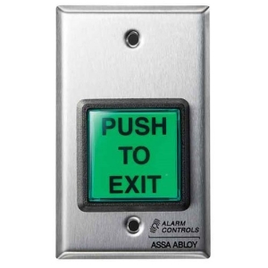 Alarm Controls TS-2FR TS-2 Request to Exit Station, 2" Green Square Push Button, Single Gang, 430 Stainless Steel