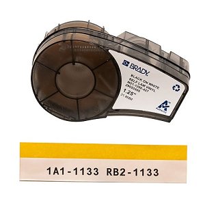 Brady M21-1250-427 Self-Laminating Vinyl Wrap Around Labels with Ribbon for M210, M211, BMP21-PLUS Printers, 1.25" W x 14' L, Black on White, Clear
