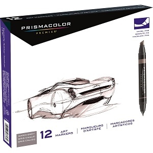 Prismacolor 3623 Premier Dual-Ended Art Marker Set, Fine and Chisel Tip, 12-Count, BP12Q Warm Gray