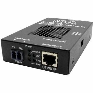 Lantronix E-100BTX-FX-06(SMLC)-UK Media Converter, 100BASE-TX RJ-45 to 100BASE-FX SM LC with UK Power Supply