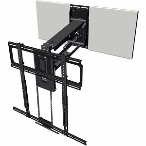 MantelMount MM720 Pro Series Pull Down TV Mount, 80-Degrees Extended Swivel with Included Adapter, 9-Degrees Tilt, Black Matte