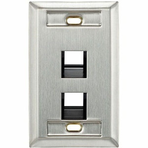Leviton 43081-1L2 QuickPort Angled Stainless-Steel Wall Plates with ID Windows, 2-Port, Single-Gang