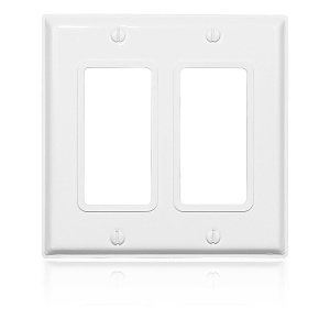 Leviton 84409-G4W 2-Gang Decora Wall Plate, Stainless Steel, White
