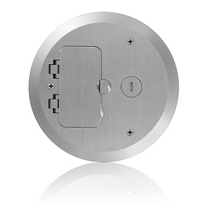 Leviton FBC1F-N Concrete Floor Box System Cover Plate with 1 Decora Flip Lid and 1 Data Cap, Nickel-Plated Brass
