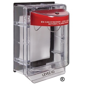 STI 3150-FRE Weather Stopper Housing for Manual Pull Stations, No Horn, Surface Mount, French Label, Clear