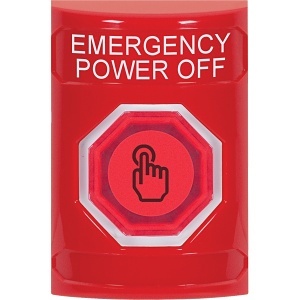 STI SS2007PO-EN Stopper Station Push Button, No Cover, Weather Resistant Momentary, 'EMERGENCY POWER OFF' Label, Red