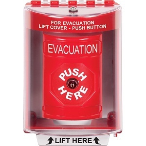 STI SS2070EV-EN Stopper Station Push Button with Universal Stopper Cover, Surface Mount, Key-to-Reset, 'EVACUATION' Label, Red