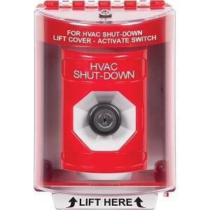 STI SS2073HV-EN Stopper Station Push Button with Universal Stopper Cover, Surface Mount, Key-to-Activate, 'HVAC SHUT-DOWN' Label, Red
