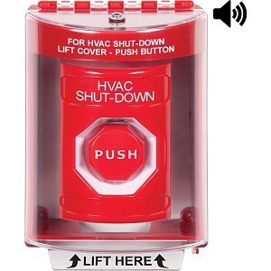 STI SS2082HV-EN Stopper Station Push Button with Universal Stopper Cover, Horn, Surface Mount, Key-to-Reset Illuminated, 'HVAC SHUT-DOWN' Label