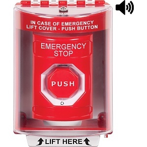 STI SS2089ES-EN Stopper Station Push Button with Universal Cover and Horn, Surface Mount, Turn-to-Reset Illuminated, 'EMERGENCY STOP' Label, Red