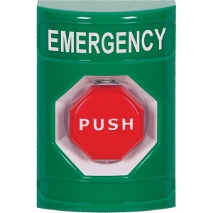 STI SS2105EM-EN Stopper Station Push Button, No Cover, Momentary Illuminated Bar, 'EMERGENCY' Label, Green