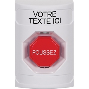 STI SS2305ZA-FR Stopper Station Push Button, No Cover, Momentary Illuminated Bar, Custom French Label, White