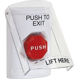 STI SS2322PX-EN Stopper Station Multipurpose Push Button Switch, Shield, Key-to-Reset, Push TO Exit English Label, White