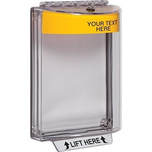 STI-13010CY Universal Stopper without Horn, Flush Mount, Custom Label, Yellow