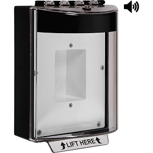 STI 13420NK Universal Stopper with Horn Enclosed Back Box Sealed Mounting Plate, No Label Included, Black
