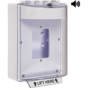 STI 13520NW Universal Stopper with Horn Enclosed Back Box Open Mounting Plate, No Label Included, White