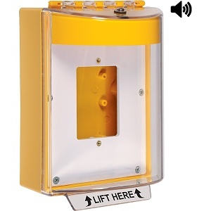 STI 13520NY Universal Stopper with Horn Enclosed Back Box Open Mounting Plate, No Label Included, Yellow