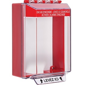 STI 14220FR-FR Universal Stopper Surface Mount Housing with Horn, French Fire Label