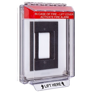 STI 14310FR Universal Stopper Housing with Flush Mount Back Box and Hood, Fire Label, Red