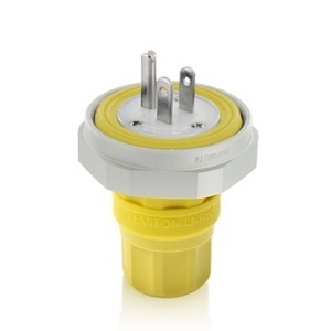 Leviton LNR80-1Y 15A Rhino-Hide Straight Blade Plug, Industrial Grade, Yellow