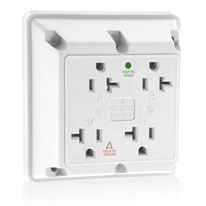 Leviton 21254-IGW 4-in-1 Isolated Ground Quadruplex Receptacle Outlet, Hospital Grade, 20A, 125V, 2-Pole, 3-Wire, White
