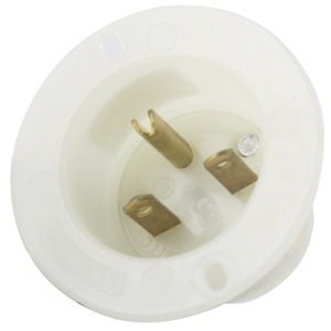 Leviton 15678-C Flanged Inlet Receptacle, Straight Blade, 15A 250V, White