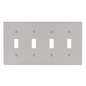 Leviton 87012 Wall Plate, 4-Gang, 4 Toggle, Standard Size, Gray