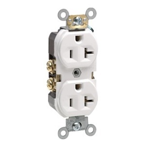 Leviton BR20-W Duplex Receptacle / Outlet, Commercial Grade, Self-Grounding, 20A, White