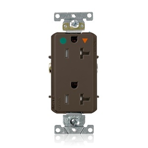 Leviton DT830-IGB Duplex Receptacle with Trip Hazard Guard, Isolated Ground, 2 Pole 3 Wire, 20 Amp, 125 Volt, Brown