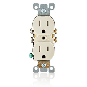 Leviton T5320-ST 5-15R Tamper-Resistant Duplex Outlet / Receptacle, Self-Grounding, 15A, Light Almond