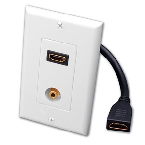 Evolution 120935X Single HDMI Pigtail and Stereo Jack Decor Wall Plate, White