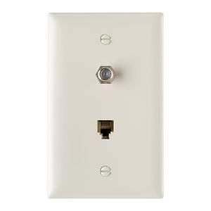 Pass & Seymour TPTELTVLA Dual 1-Gang Pre-configured Wall Plate with One RJ11 Telephone Jack and One F-Type Coupler, Light Almond