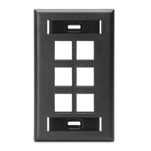 Leviton 42080-6ES Single-Gang QUICKPORT Wall Plate with ID Windows, 6-Port, Black