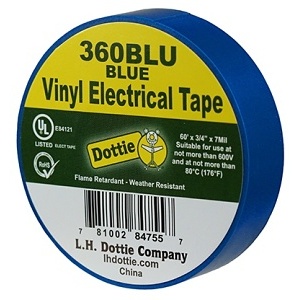 Dottie 360BLU 3/4in 60ft 7mil. Premium Color Coding PVC Tape Blue