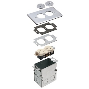 Arlington FLB5321NL 1-Gang Floor Box Kit with Steel Box and Metal Cover with Threaded Plugs