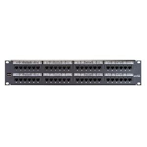 Leviton 69586-L48 CAT6 Flat 110-Style Patch Panel with Magnifying Lens Label Holder, 48-Port, 2U RMS, Black