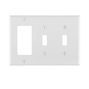 Leviton 80745-W 3-Gang Combination Wall Plate 2-Toggle 1-Decora/GFCI Combination, Standard Size, Thermoplastic Nylon, White