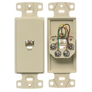 Hubbell NS770I Frame Wallplate with Jack, 6-Position, 4-Conductor, Ivory
