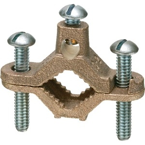 Arlington 723B Bare Wire Ground Clamp, Pipe Size 4-1/2" to 6", Wire Range 10 to 2, Solid Brass with Galvanized Steel Screws
