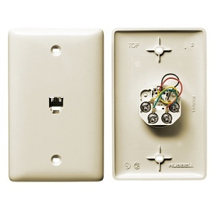 Hubbell NS730LA 1-Gang Wallplate with Jack, 6-Position, 4-Conductor