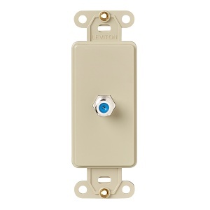 Leviton 40681-I Wall Plate Insert, Decora Single F-Connector Wall Jack, Ivory