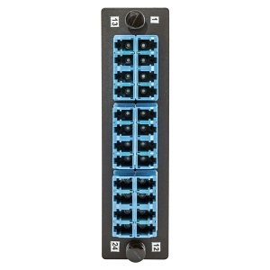 Hubbell FSPLCQS6H4B 24-Port Fiber Optic Adapter Panel, H4 Opening, 6 LC Quad, Zircon Ceramic, Blue