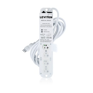 Leviton 5304M-2S5 Medical Grade Power Strip, Surge Protection, 20A, 4-Outlet, 15', White