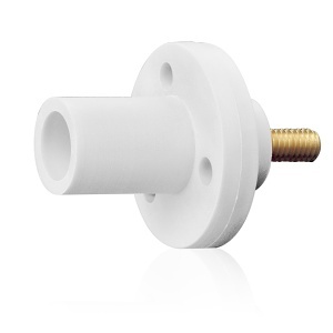 Leviton 15R21-1UW 15 Series Taper Nose Cam-Type Male Panel Mount Receptacle, 90°, 8-2AWG, 0.75" Threaded Stud Termination, 150A Max, 600VAC/DC, Type 3R When Mated, White