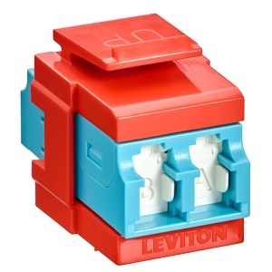 Leviton 41086-LLO QuickPort Duplex LC Fiber Adapter, Shuttered, OM3/OM4, Aqua/Orange
