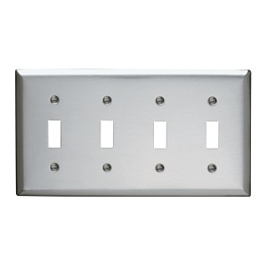 On-Q SS4 4-Gang Toggle Wall Plate, 302 Stainless Steel