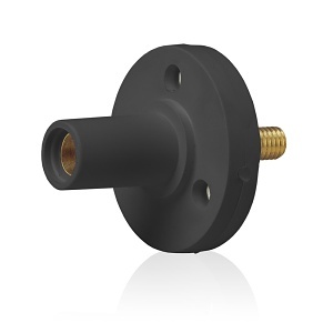 Leviton 15R22-UE 15 Series Taper Nose Cam-Type Female Panel Mount Receptacle, 90-Degree, 8-2AWG, 0.5" Threaded Stud, Black