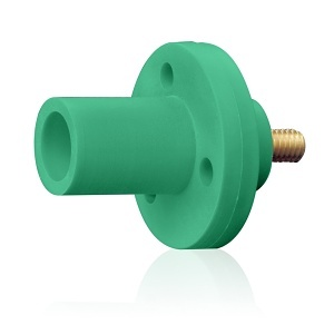 Leviton 15R21-UG 15 Series 8-2AWG Taper Nose Cam-Type Male Panel Mount Receptacle, 0.5" Threaded Stud, Green