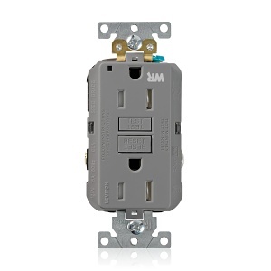 Leviton G5262-WTG 15A SmartlockPro GFCI Receptacle / Outlet, Industrial Grade, Weather and T Amper-Resistant, Gray